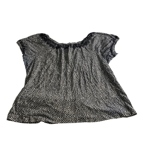 Boho Geometric Print Peasant Blouse Navy White Style & Co 0X - Picture 6 of 6